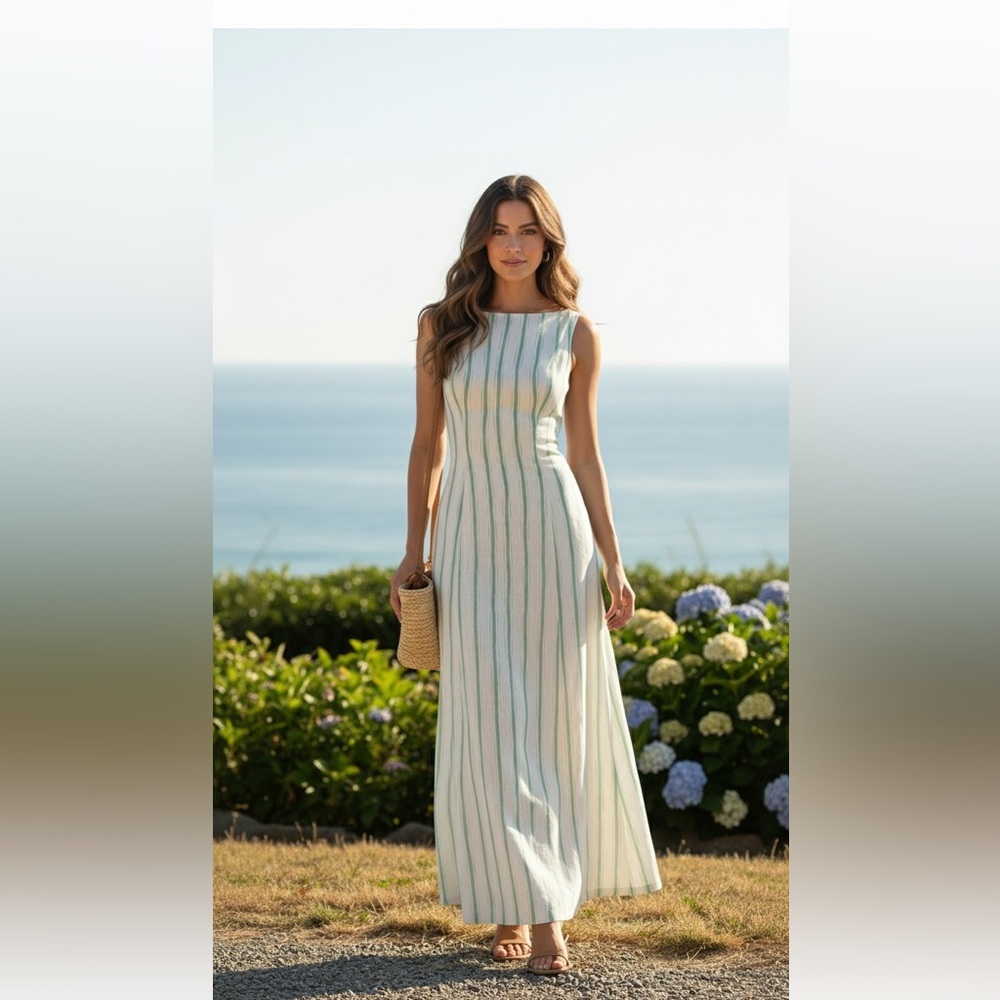 Princess Polly White and Green Striped Maxi Dress